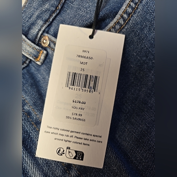 7 For All Mankind Size 24 Or 25 Whiskered Midi Blue Denim Skirt With Side Slits - Picture 10 of 14